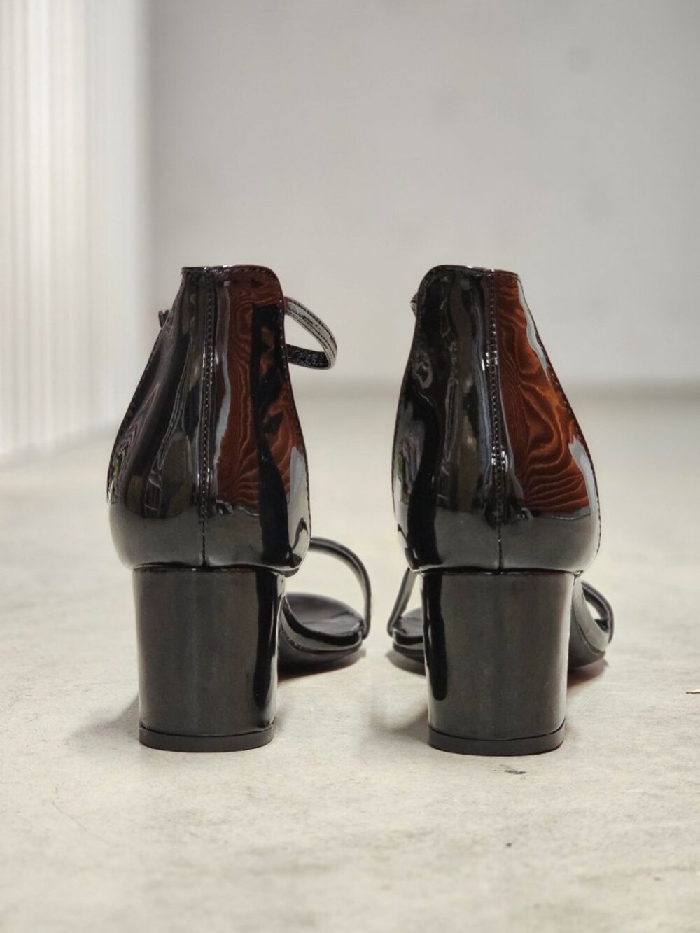 Black Ankle Strap Block Heel Sandals - Picture 11 of 13